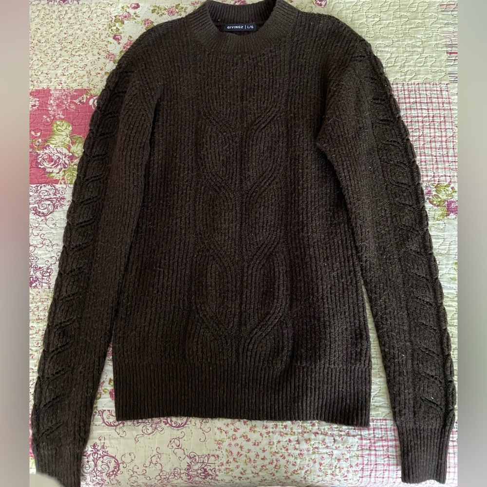 Brown Crewneck Sweater Chunky Knit